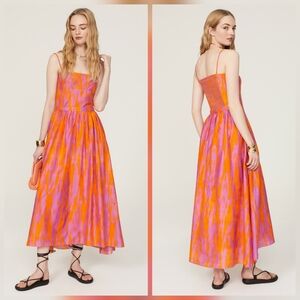 Maria Cher Targatal Midi Dress Cotton A-line Sleeveless Square neck Size S